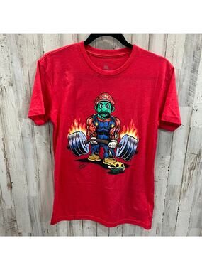 Superfresh Mario Deadlift Graphic Gym Tshirt Red Mens XS Limited Edition